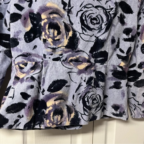 Anthropologie Odille Periwinkle Blue Purple Floral Velour Velvet Lined Jacket - Picture 9 of 16